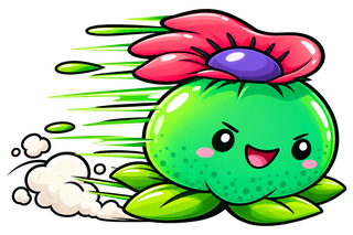 La mascotte di Avalon Magic Plants, un cactus verde con un fiore rosso in testa, in corsa